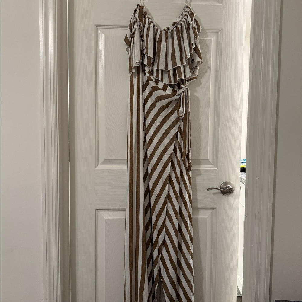 Vici Brown and White Striped Maxi Dress